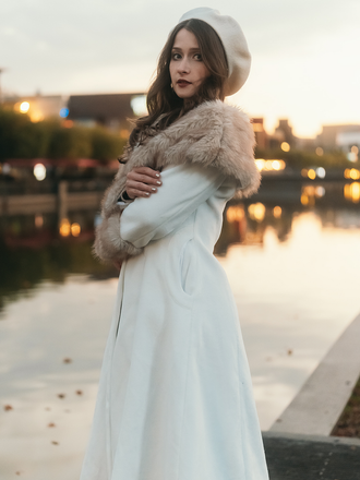 Cream 1950s Multi-Layer Fur Collar Patchwork Coat