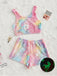 2PCS 1970s Glowing Colorful Print Flannel Pajama Set