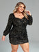 [Plus Size] Black 1980s Sequin Ruched Fur Dress