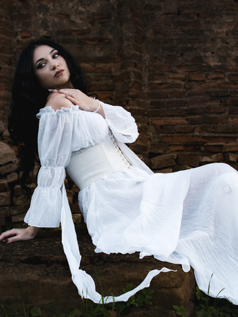1980s Gothic Bell Sleeve Irregular Hem Dress