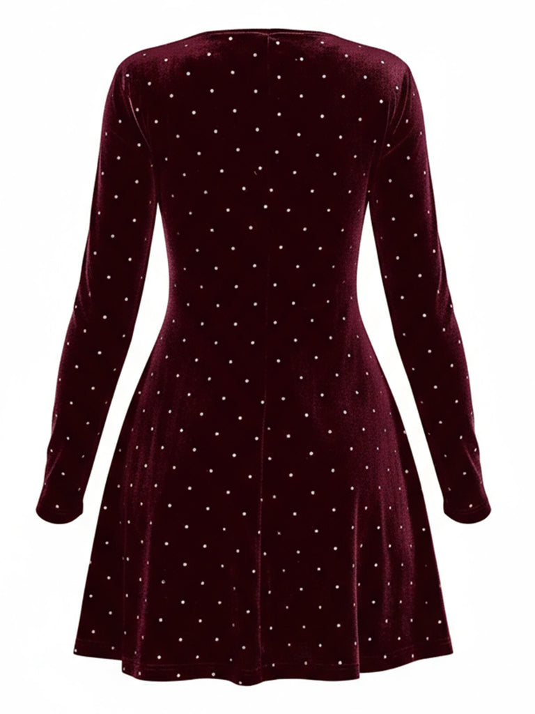 1980s Velvet Rhinestone Fit Party Dress