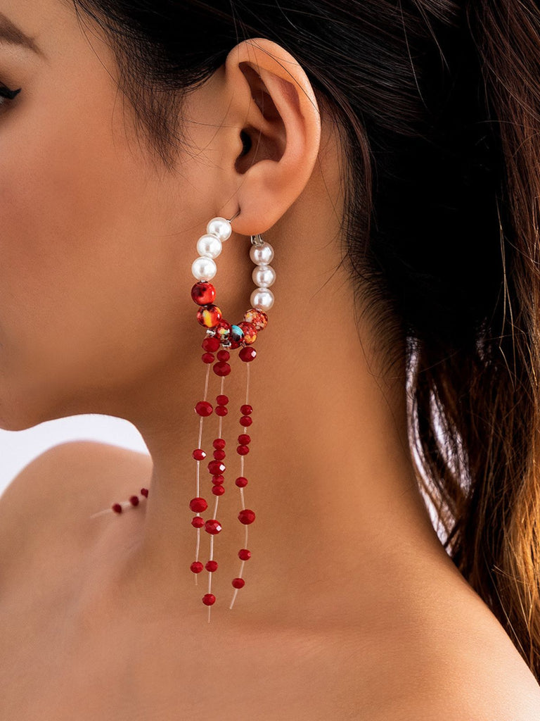 Gothic Blood Pearl Tassel Earrings