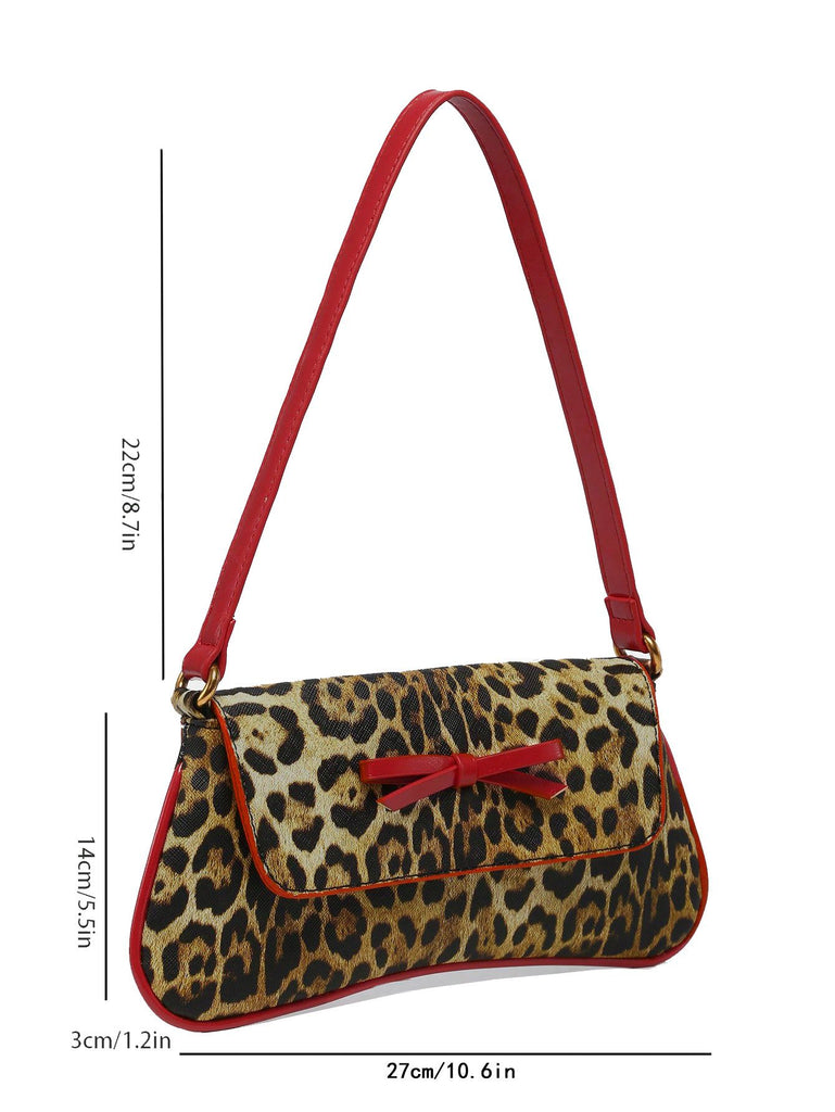 Vintage Leopard Print Single Shoulder Underarm Baguette Bag