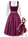 Plum 1950s Square Neck Velvet Polka Dot Dress & Apron & Lace Top