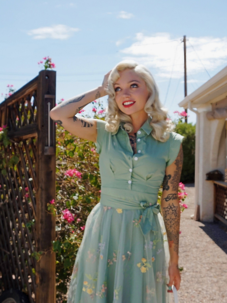 Green 1950s Floral Patchwork Vintage Dress