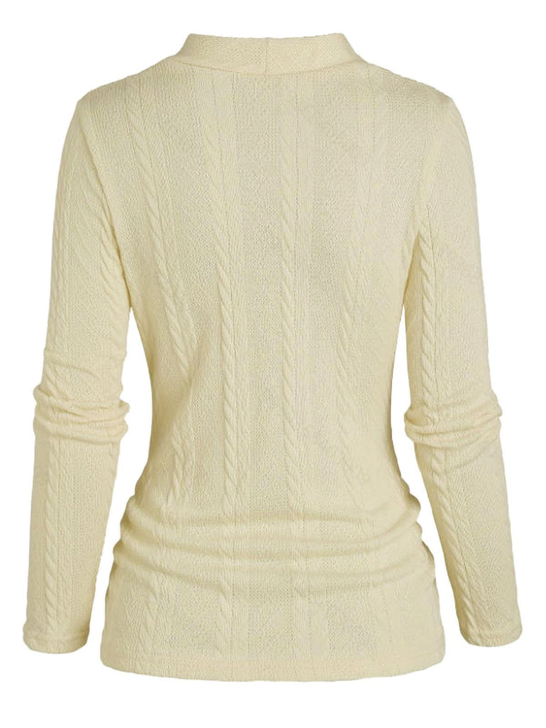 Beige 1960s Solid Faux Button Knitted Sweater