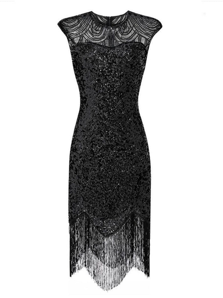 1920s Sequin Beads Fringed Evening Dress