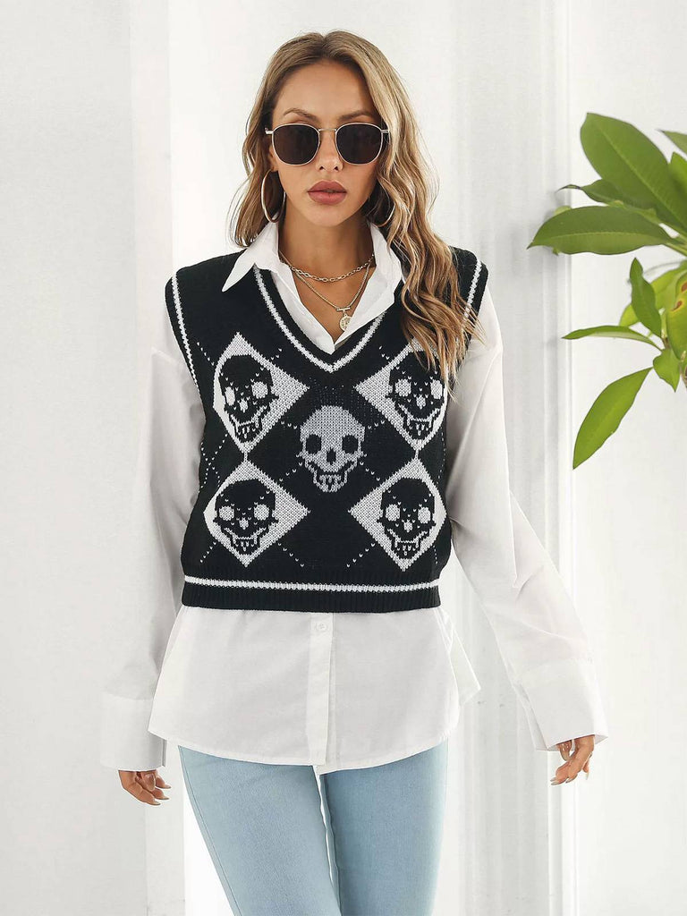 1980s Halloween Skull Arygle Sweater Vest
