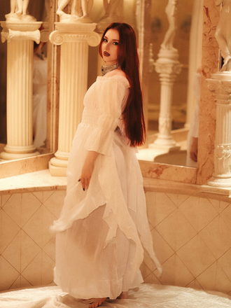 1980s Gothic Bell Sleeve Irregular Hem Dress