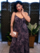 Purple 1930s Floral V-Neck Bohemian Slip Dress