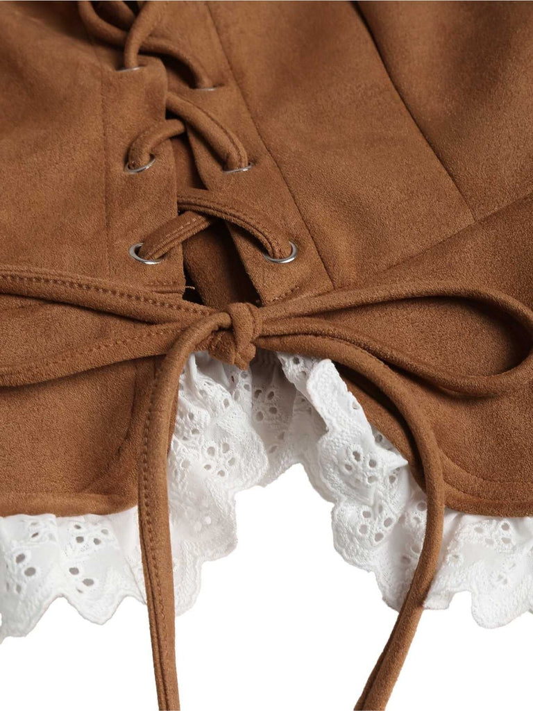 Brown 1950s Lace-up Suede Lace Corset Top