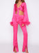 2PCS 1970s Feather Cuff Tie-Up Crop Top & Slit Pants
