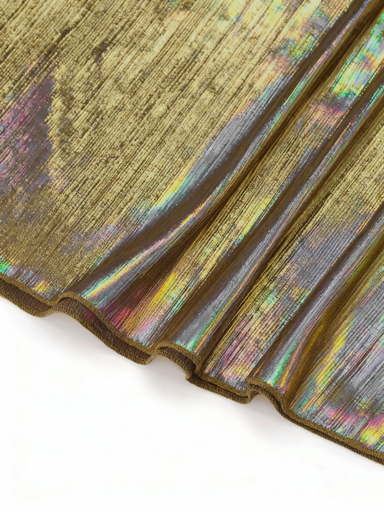 Gold 1930s Metallic Textured Bow Cowl Neck Dress