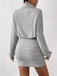 Gray 1960s Ribbed Turtleneck Sweater Bodycon Dress
