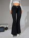 Black 1950s Heart Rhinestone Ruched Bootcut Pants
