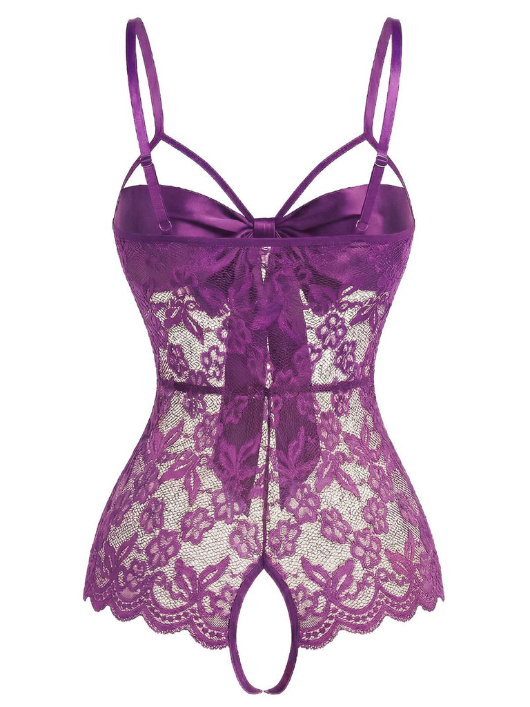 1970s Lace Satin Bow Adjustable Straps Lingerie