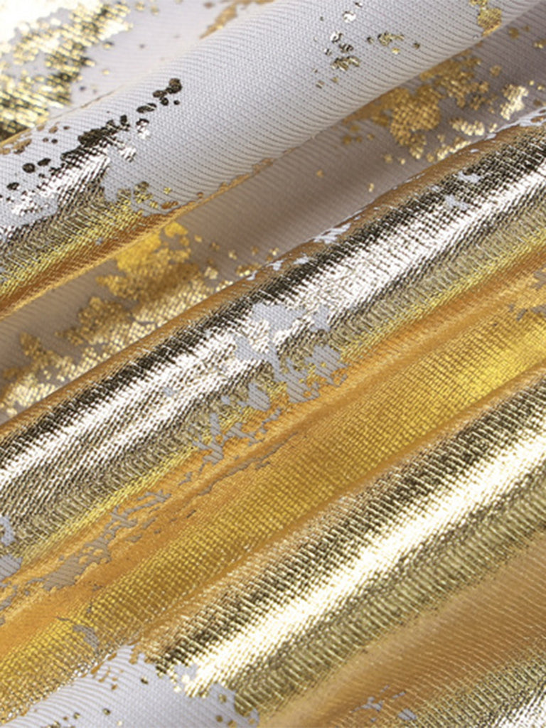 Gold 1980s Spaghetti Strap V-Neck Foil Print dress