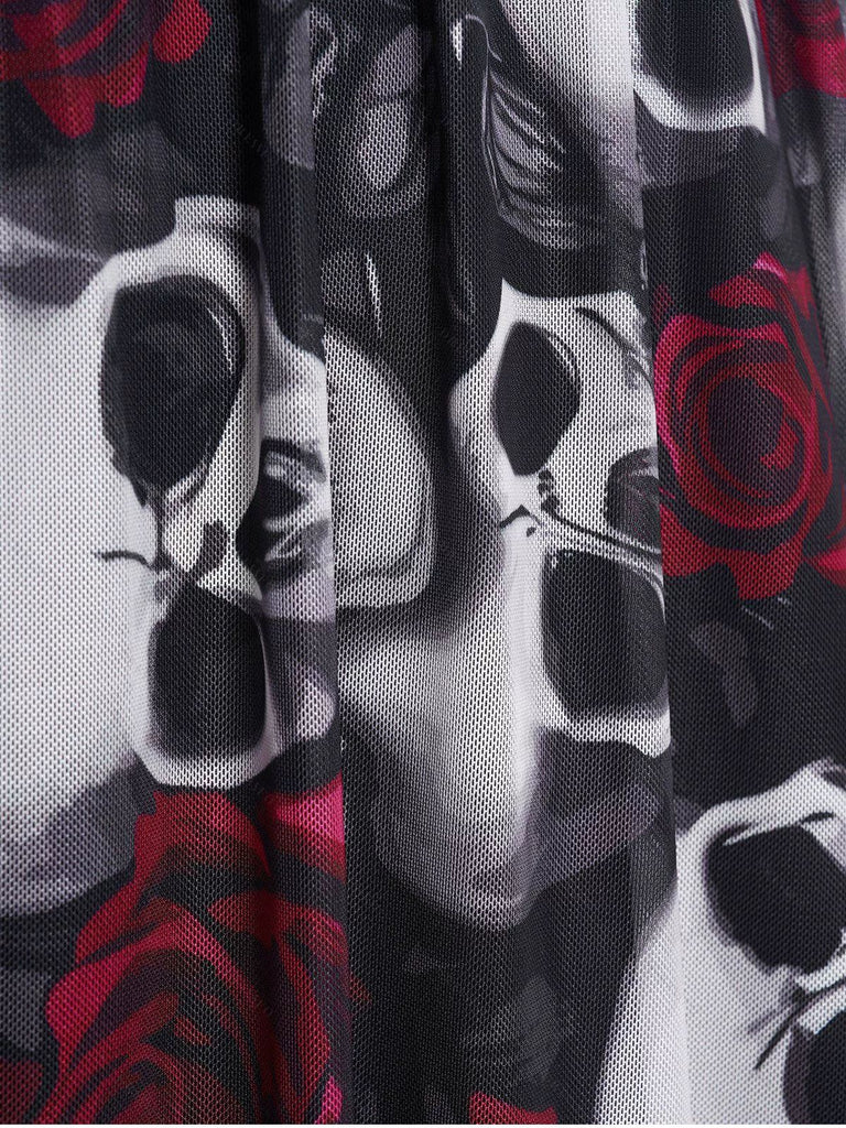 1950s Slip Halloween Skull Rose Dress