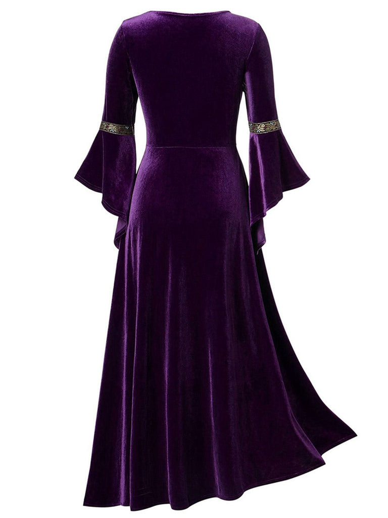 1930s Medieval Renaissance Velvet Gold Trim Dress