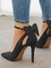 Suede Bow Ankle Strap Pointed Toe High Heel Shoes