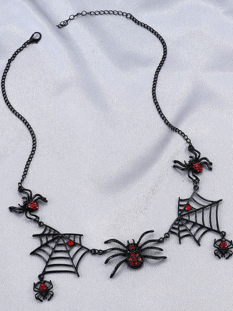 Vintage Gothic Spider & Web Alloy Necklace