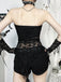 Black 1980s Cross Rhinestone Lace Strapless Tank Top