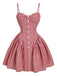 Red 1950s Gingham Plaid Button Spaghetti Strap Dress
