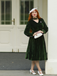 Green 1950s Keyhole V-Neck Pearl Velvet Dress