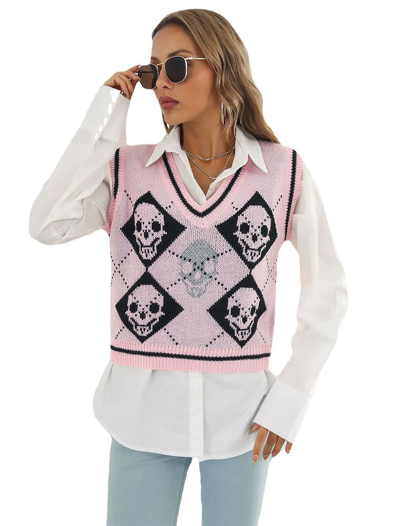 1980s Halloween Skull Arygle Sweater Vest