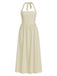 1940s Solid Wide-Strap Halter Backless Dress