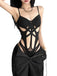 Black 1970s Cutout Bodycon Strap Bodysuit