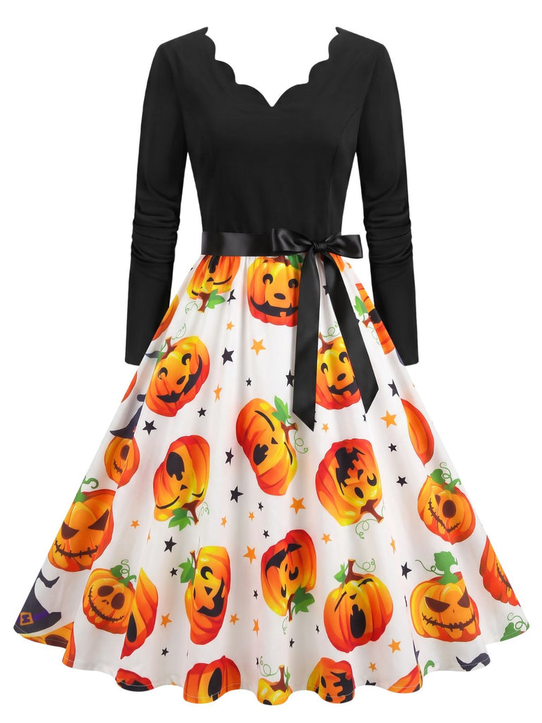 1950s Halloween Pumpkin Star Petal Neck Dress