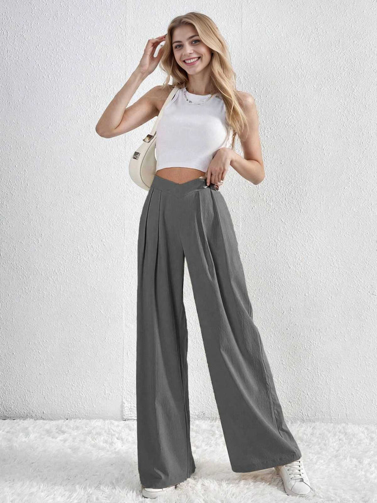 1930s Solid Cross Pleated Straight Pants