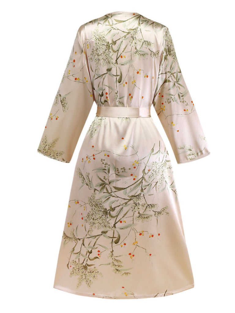 2PCS 1950s Floral Straps Satin Nightgown & Matching Robe