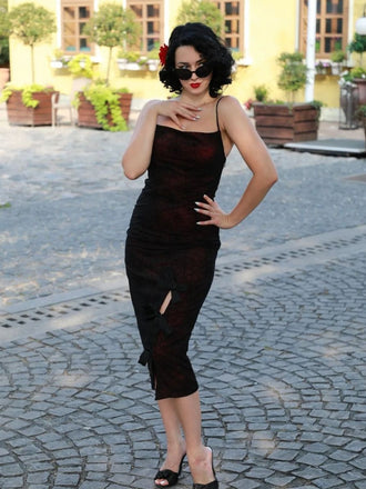 Deep Red 1960s Halloween Spider Web Dress