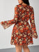 [Plus Size] Orange 1960s V-Neck Floral Dress