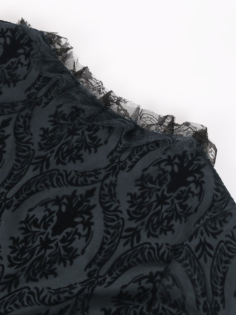 Black 1950s Gothic Victorian Lace Bell Sleeves Dress