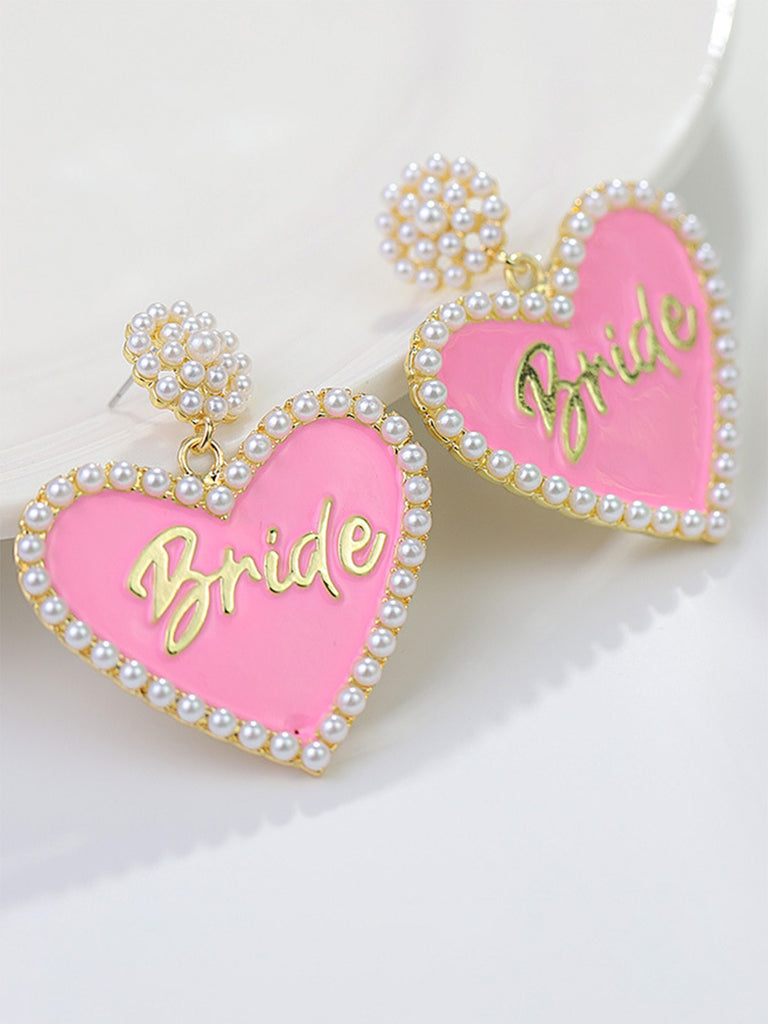 Valentine's Day Bride Heart-Shaped Pearl Earrings