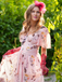 Pink Flowers And Birds Bowknot V-Neck Dress