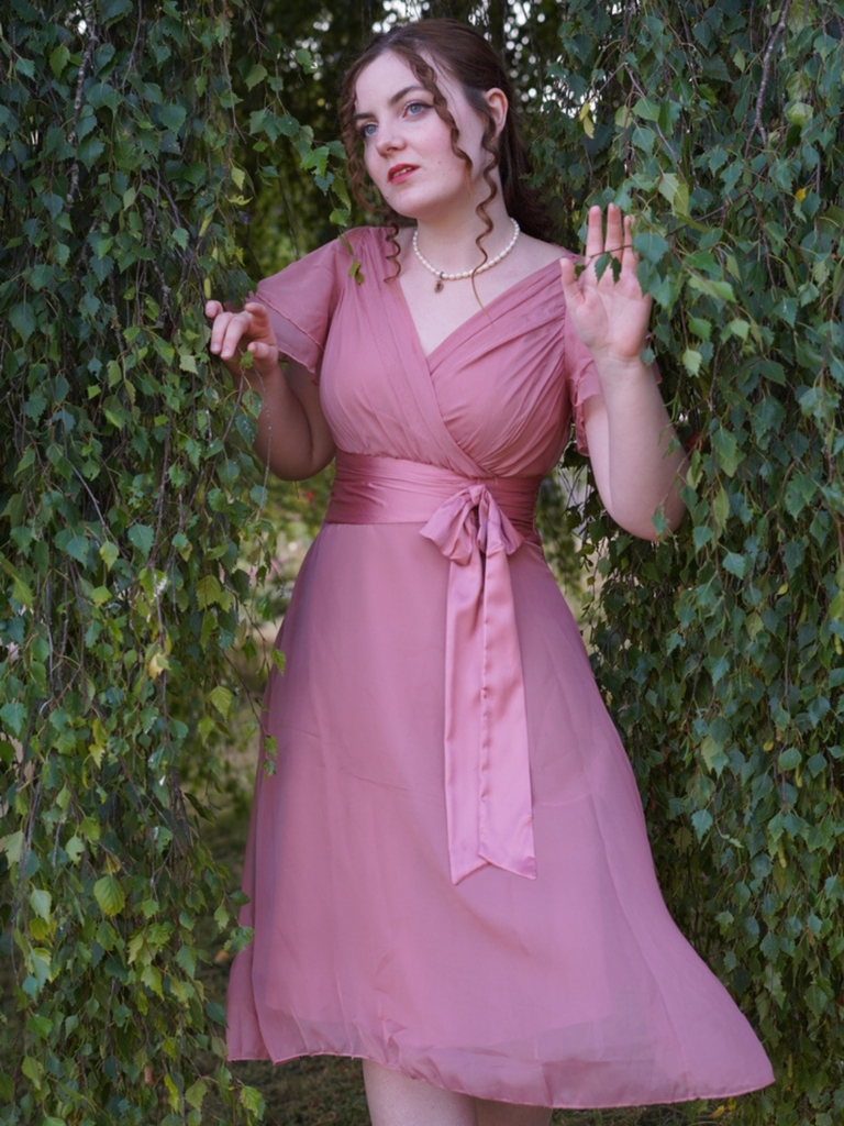 Pink 1950s Satin Belt Tulle Cocktail Dress