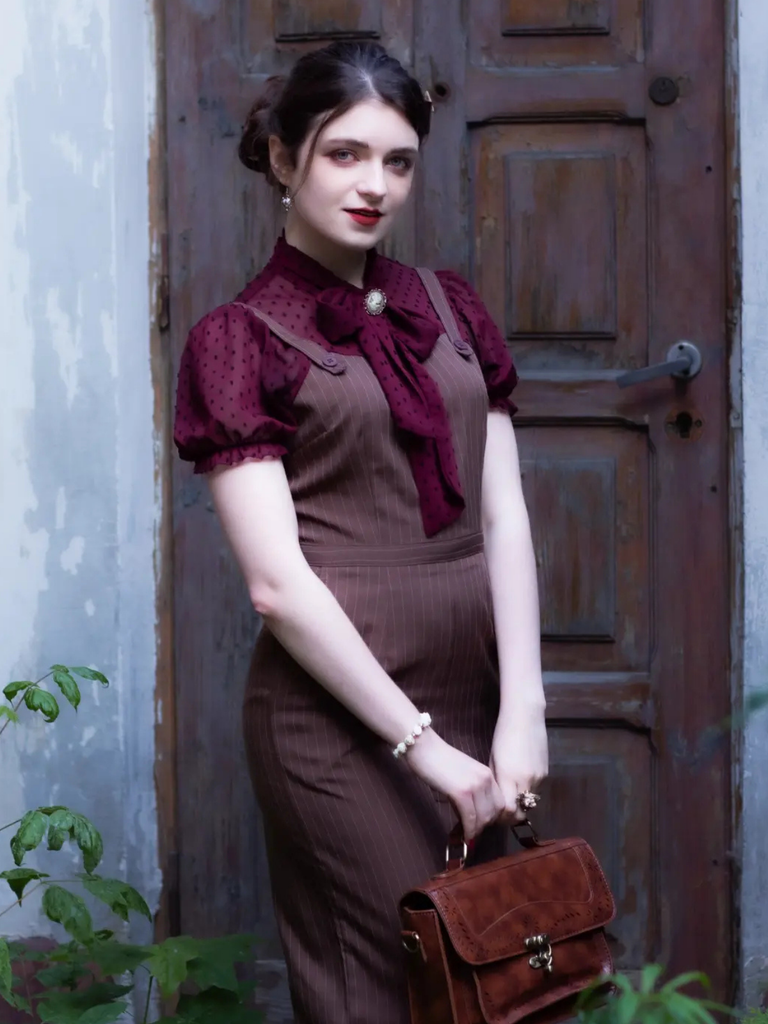 Red 1930s Mesh Patchwork Vertical Stripe Jumpsuit