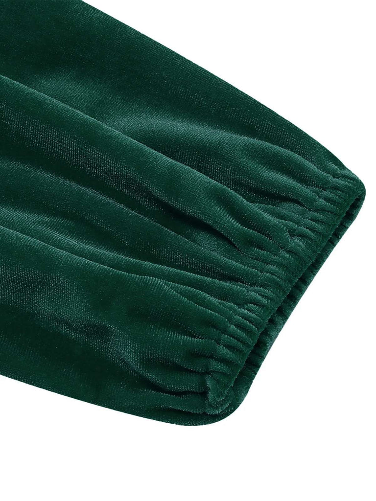 1950s Christmas Velvet Square Neck Long Sleeve Dress