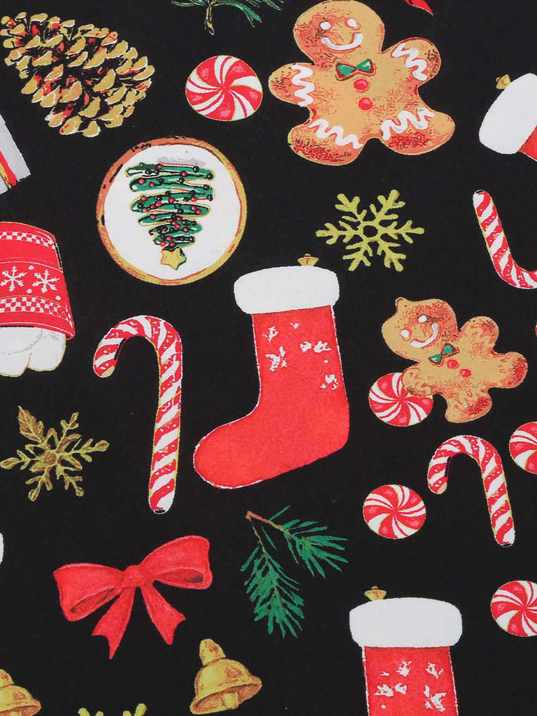 Black 1950s Christmas Gingerbread & Candy Cane Dress