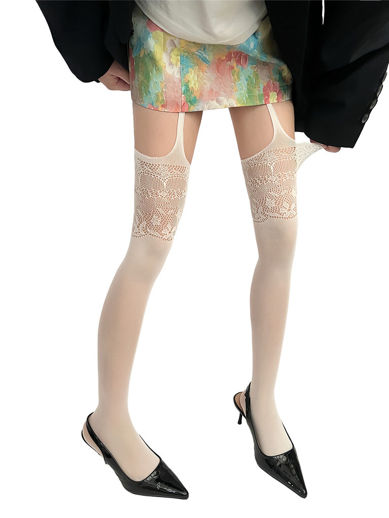 Vintage Lace Solid Suspender Pantyhose