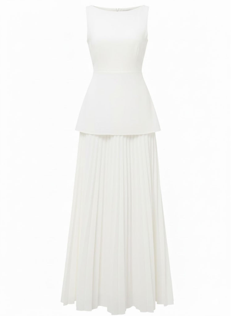 2PCS 1930s Sleeveless Boat Neck Knit Top & Pleated Maxi Skirt