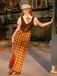 Brown 1930s Faux 3PCS Bow Plaid Jumpsuit