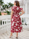 [Plus Size] Red 1940s Floral V-Neck Belted Dress