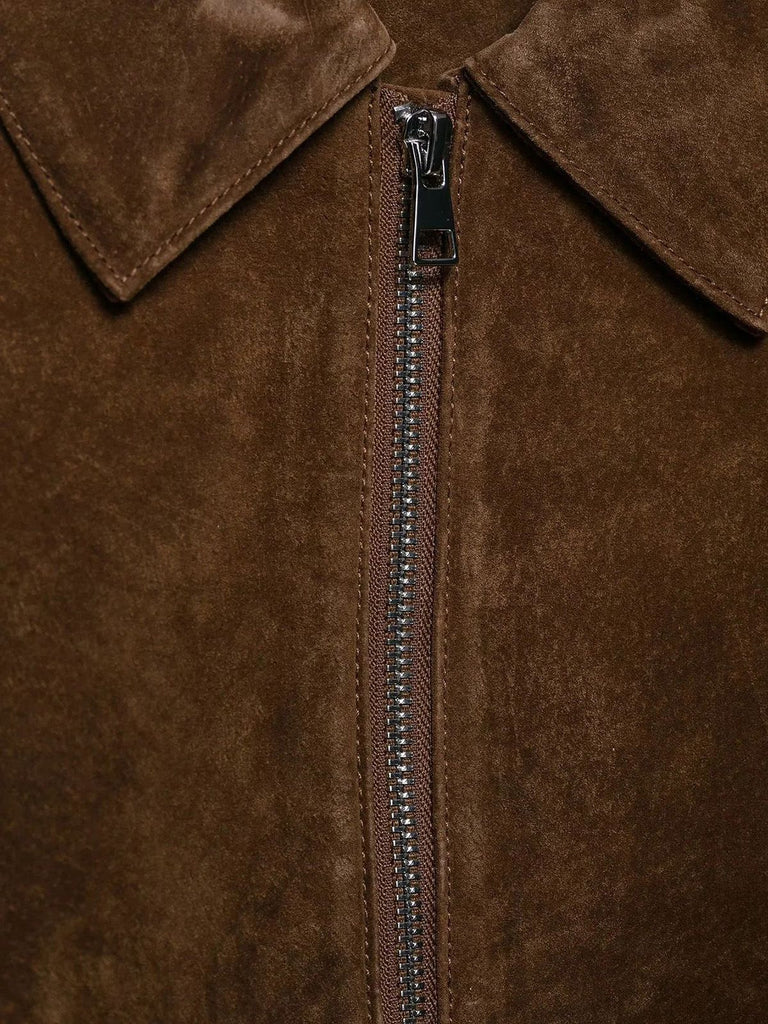Brown 1980s Solid Suede Zipper Front Cropped Jacket