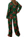 1980s Christmas Bow Print Lapel Pajama Set