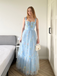 Light Blue 1930s Floral Mesh Boned Lace-Up Dress